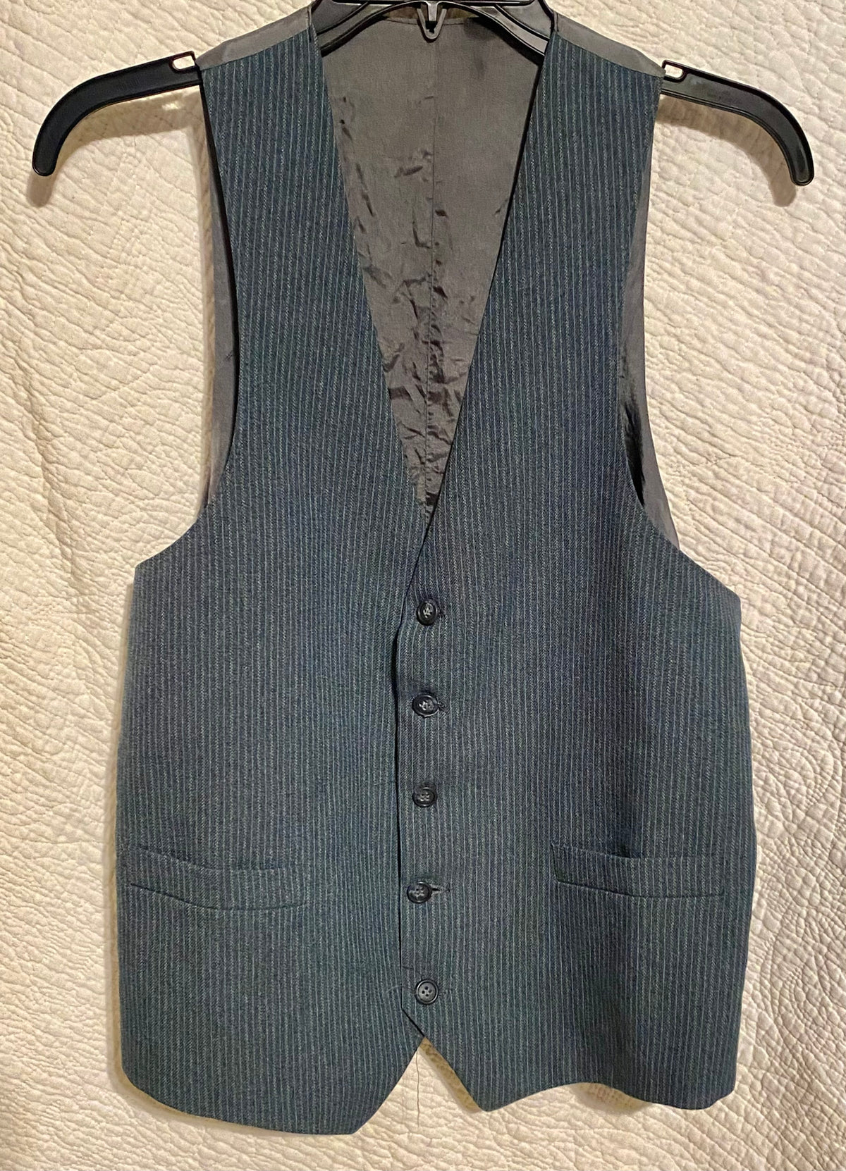 Grey pin stripe 5 button Vest with 2 small front - size Teen/Men - L (36-38)
