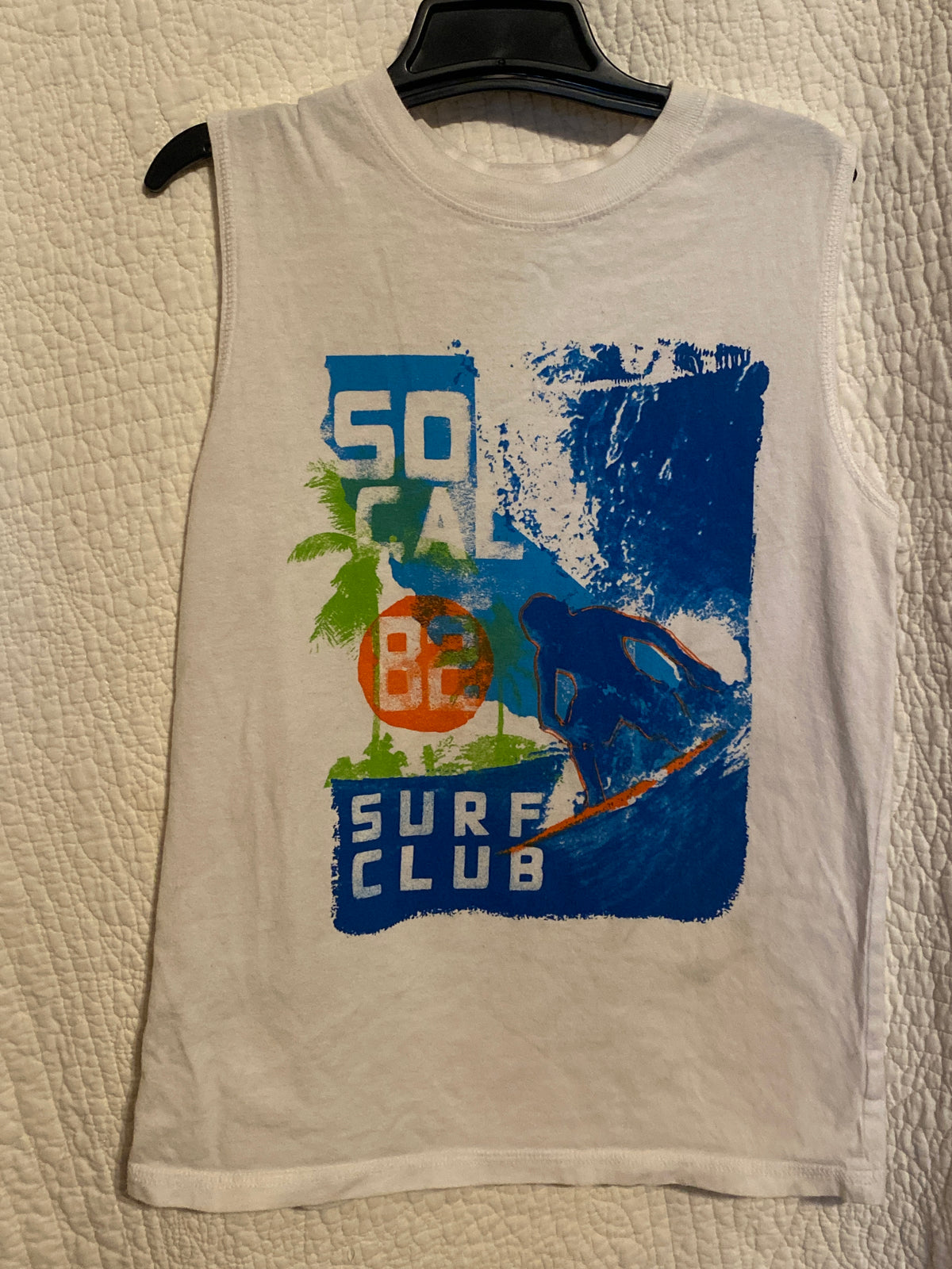 Surf Club white Sleeveless shirt w SO - size Youth - 10 (L)