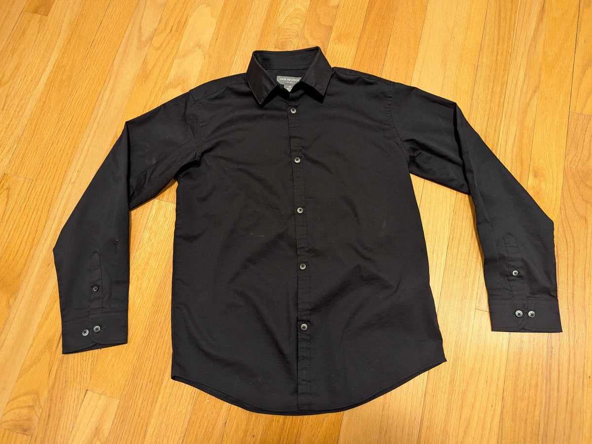 Van Heusen ls black Dress shirt-tag 10 husky - size Youth - 10 (L)