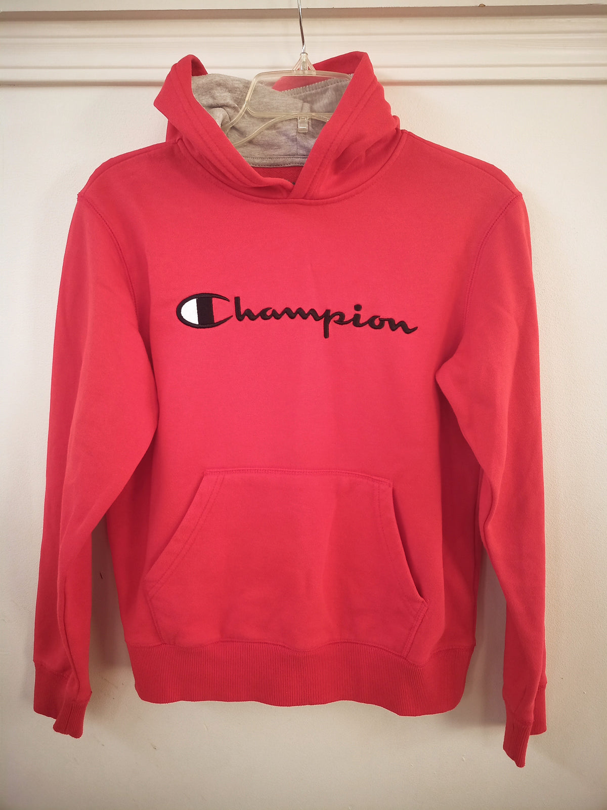 LS Pullover hoodie- GUC Champion - red - size Youth - 12 (L)