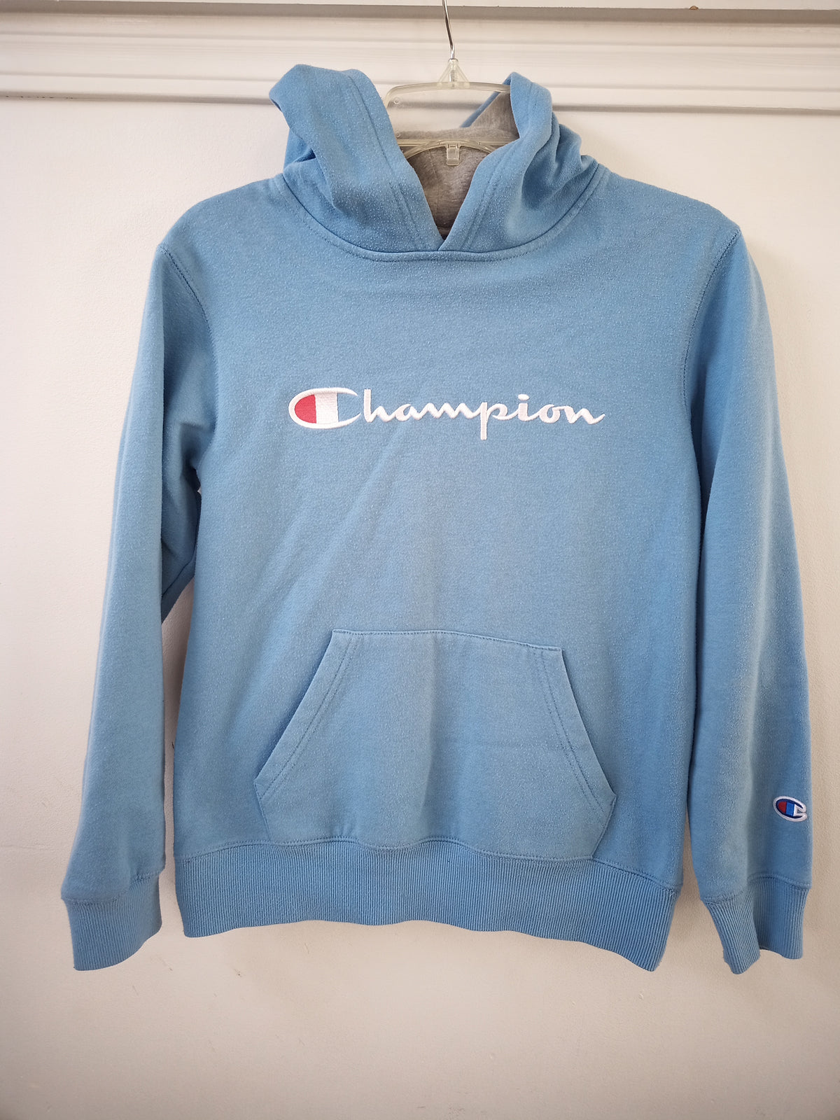 LS Pullover hoodie- GUC Champion - light blue - size Youth - 12 (L)