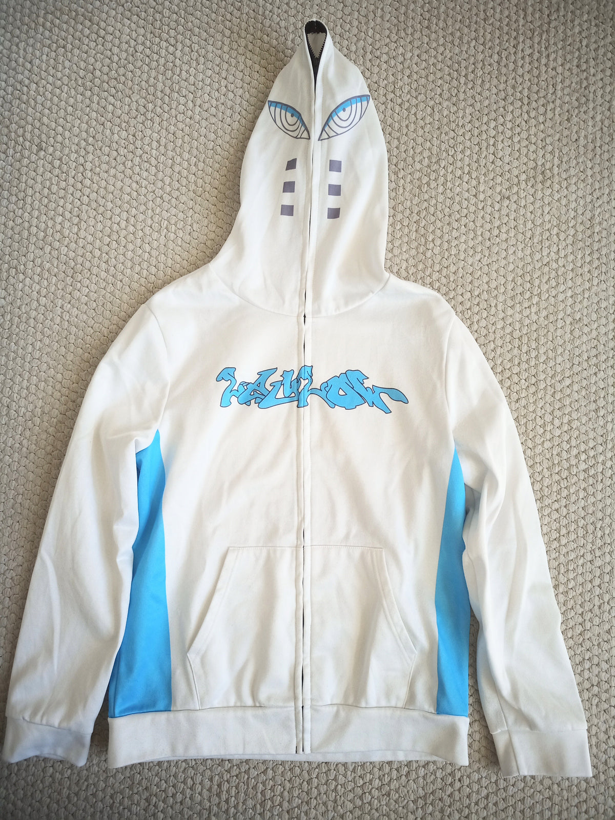 LS Zip Up hoodie- GUC white, light blue print - size Youth - 16 (XL)