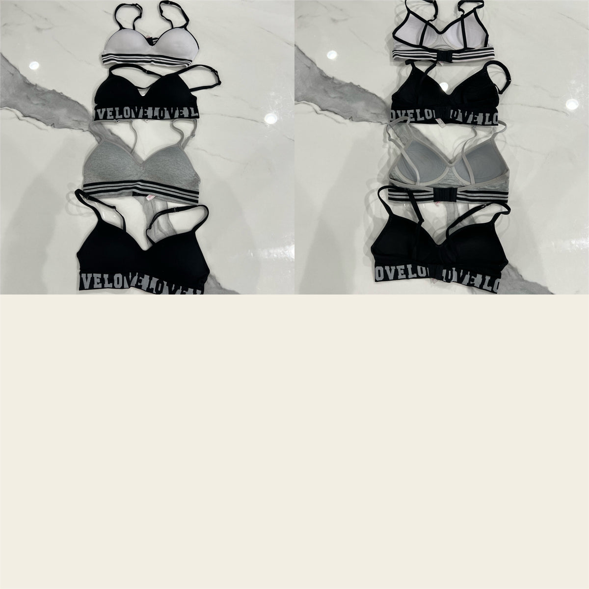 4 bras szS molded cups blk/gray/wht no underwr - size Junior - S (3/5)