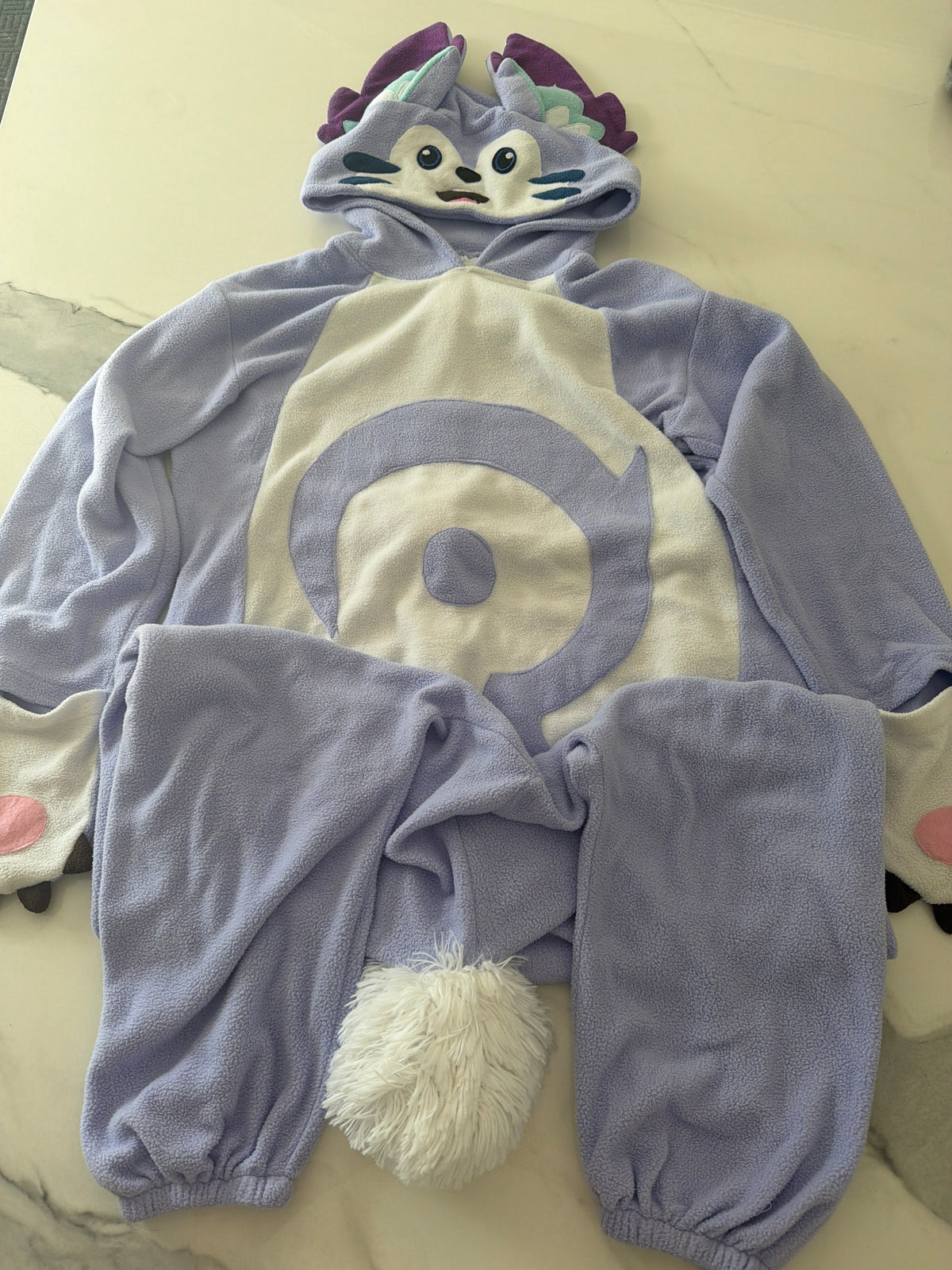 Purple axolotl onesie Costume fleece VGUC - size Junior - L (11/13)