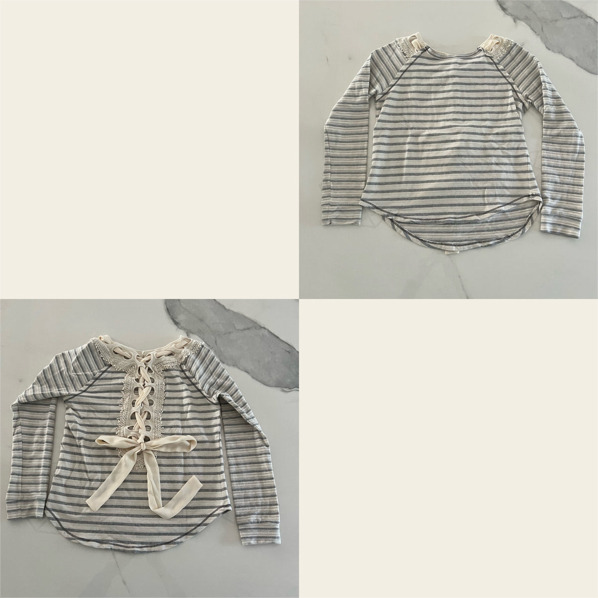Altar'd State SS top szM Gray knit cream lace GUC - size Junior - M (7/9)