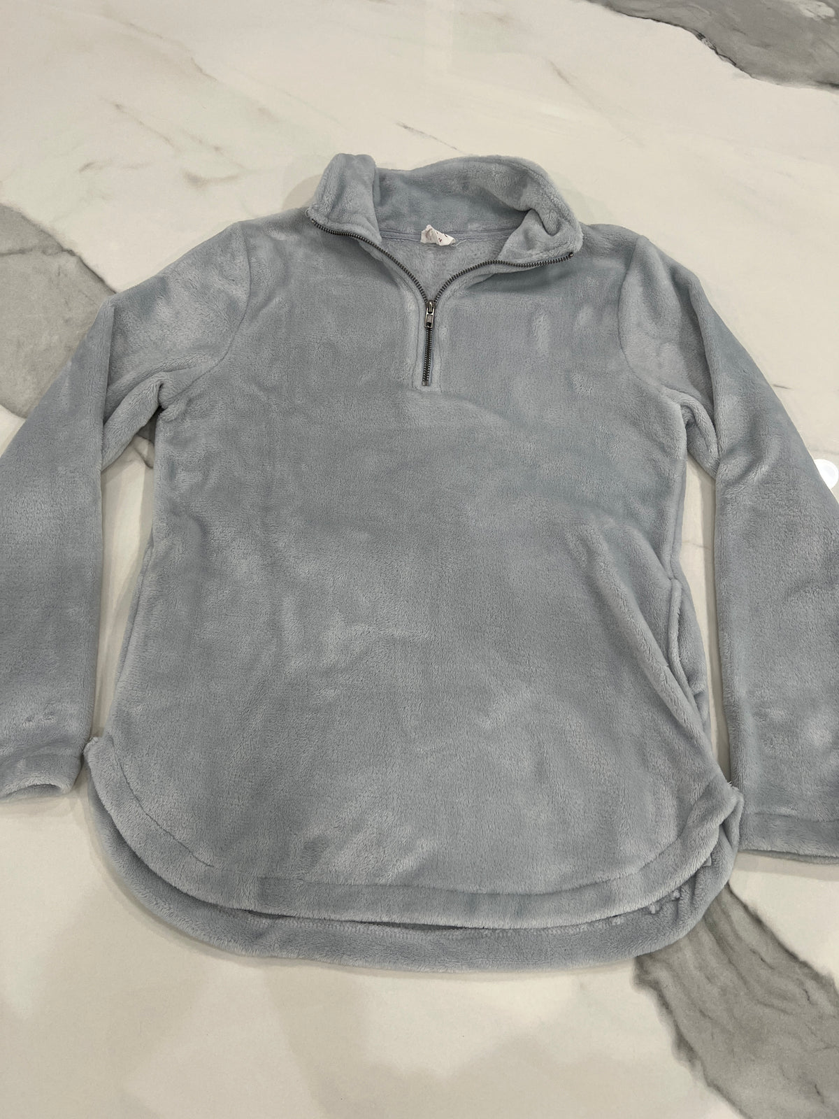 Cozie by Pink Rose szM Blue/gray fuzzy 1/4zip - size Junior - M (7/9)