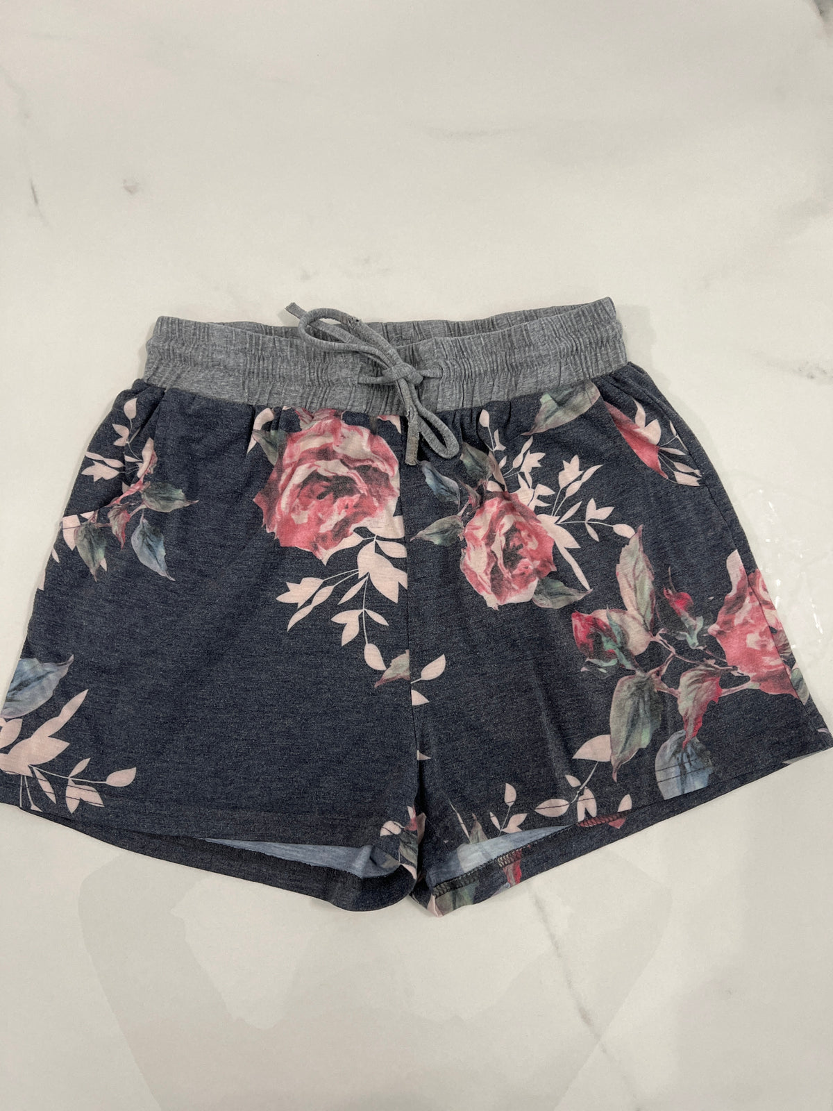 Sz S knit pj shorts Gray floral GUC - size Junior - S (3/5)