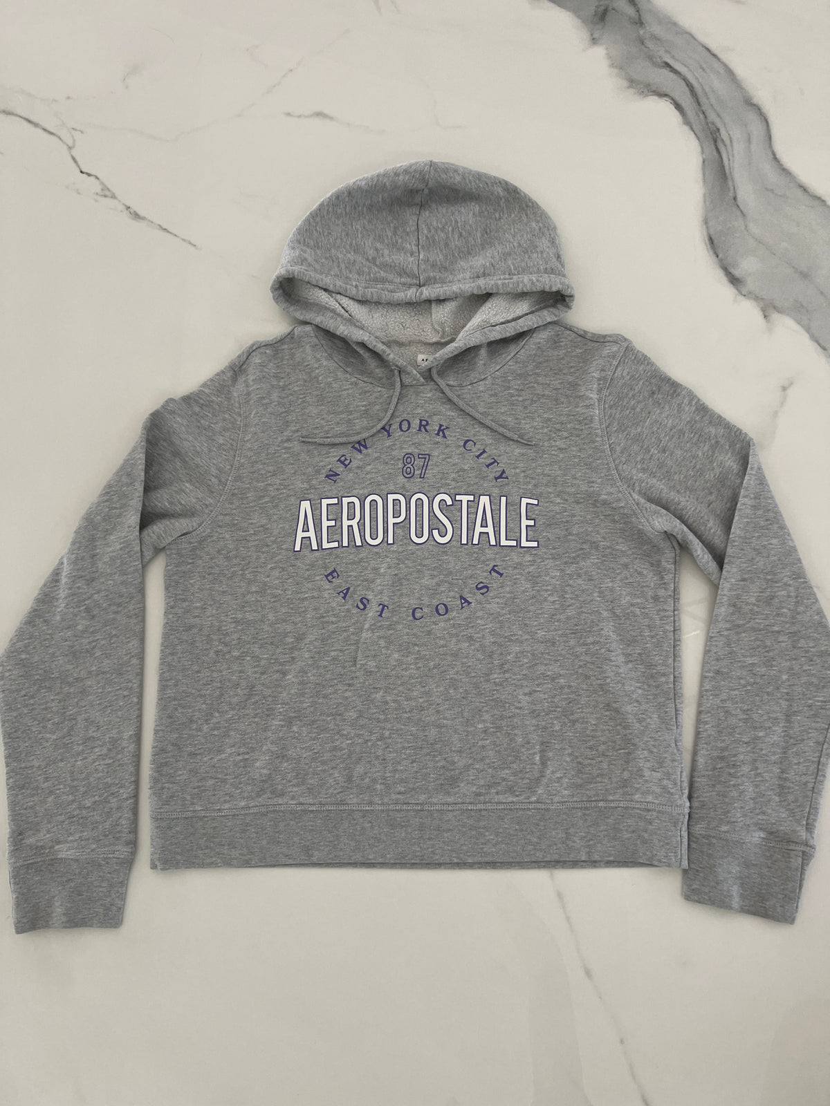 Aeropostale gray hoodie NYC wht/prpl szL VGUC - size Junior - L (11/13)