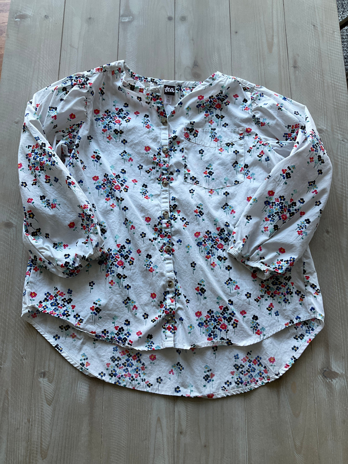TEA COLLECTION BLOUSE WHITE/FLORAL PRINT - size Youth - 12 (L)