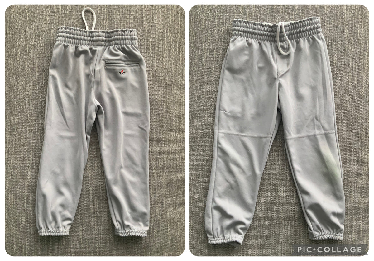 grey baseball pants stains on legs - no hole - size Youth - 6 (S)