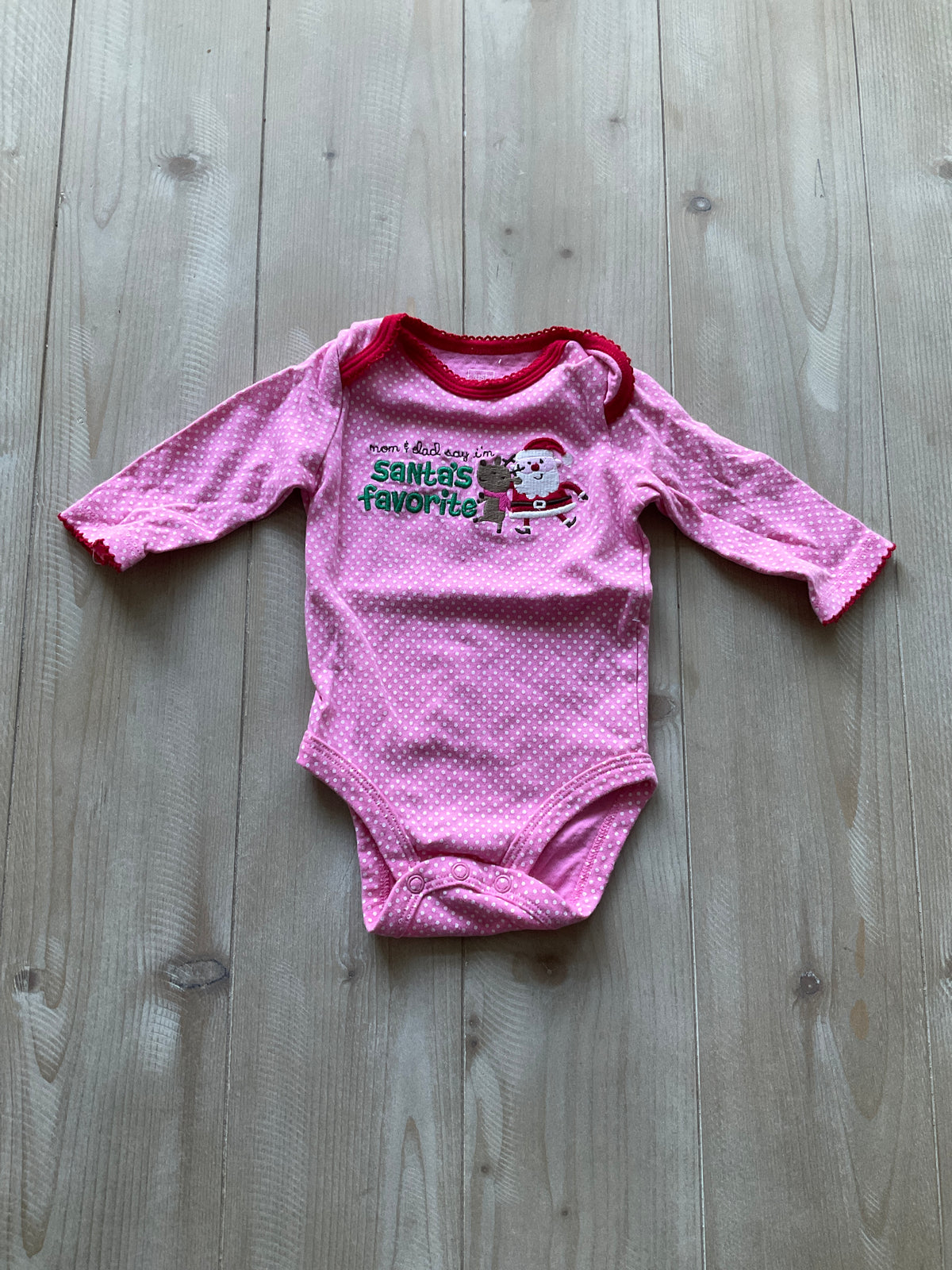 CARTERS CHRISTMAS ONESIE PINK W/RED TRIM - size Month - 0-3 / 3M