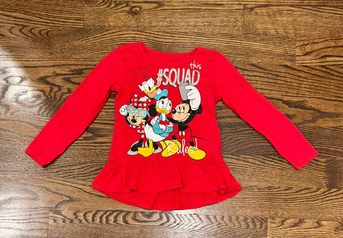Disney size 5 red LS too Mickey, Donald Duck - size Youth - 5 (XS)
