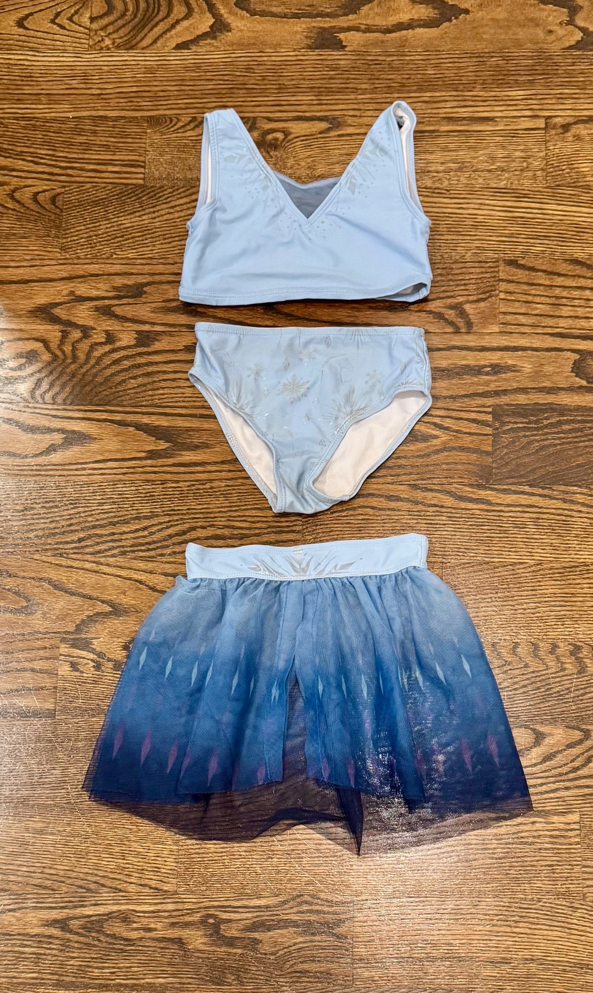 Blue two piece swim suit and matching skirt - size Youth - 5 (XS)