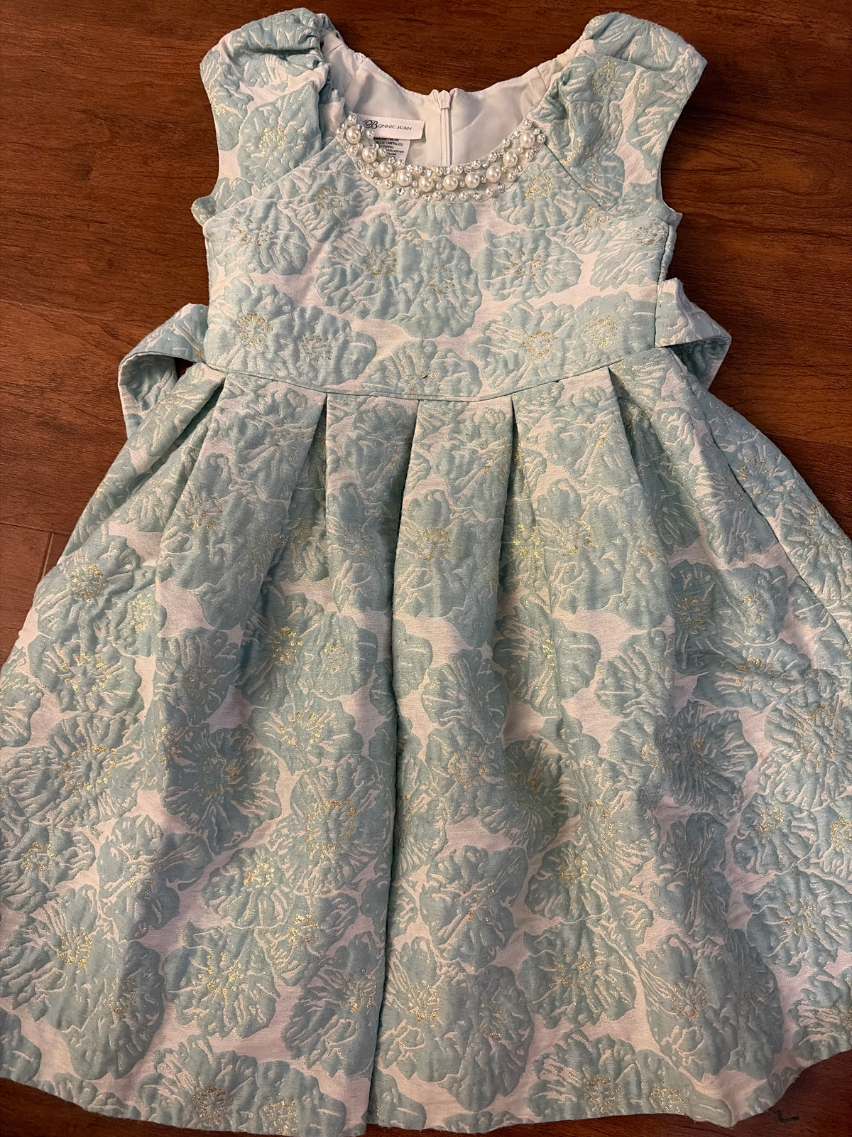 Bonnie Jean Sz 6 mint floral w/gold & pearl - size Youth - 6 (S)