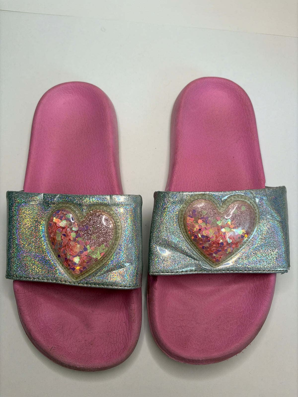 Girls pink slide sandal Sz 3/4 heart w/ glitter - size Shoes - Kids 3