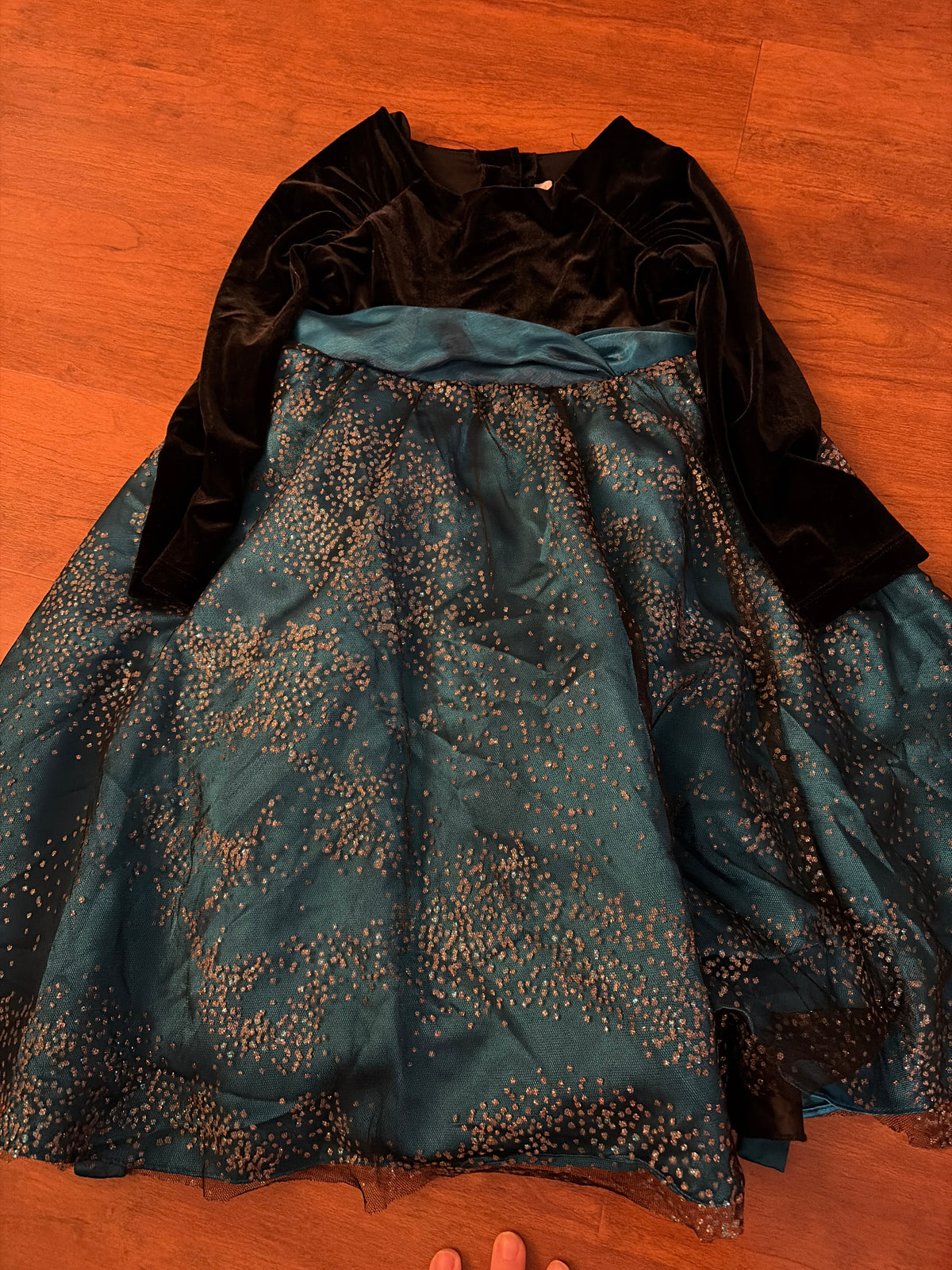 Jona Michelle black velvet teal tulle dress - size Youth - 6 (S)