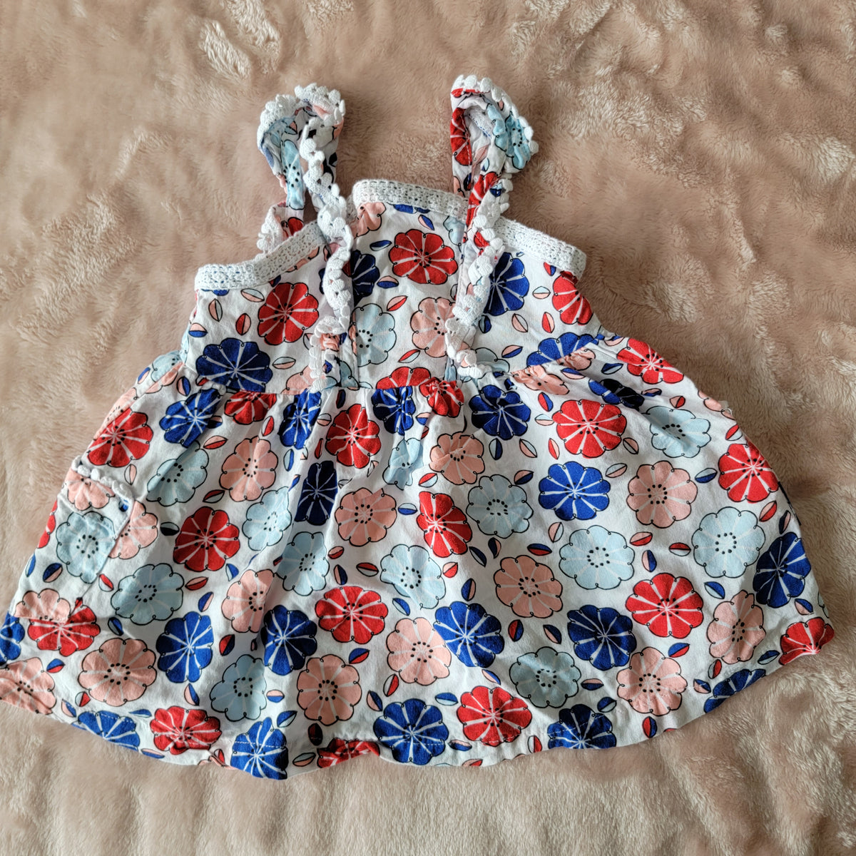 red/pink/blue flower flutter dress, VGUC - size Month - 9-12 / 12M