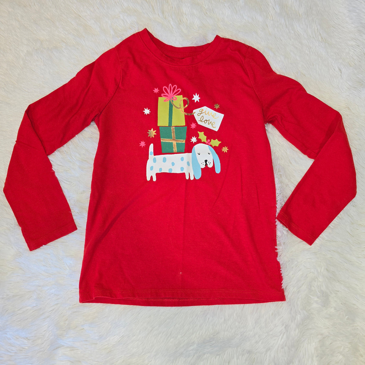 Present/Puppy Christmas LS, GUC, Cat&jack sz 6 - size Youth - 6 (S)