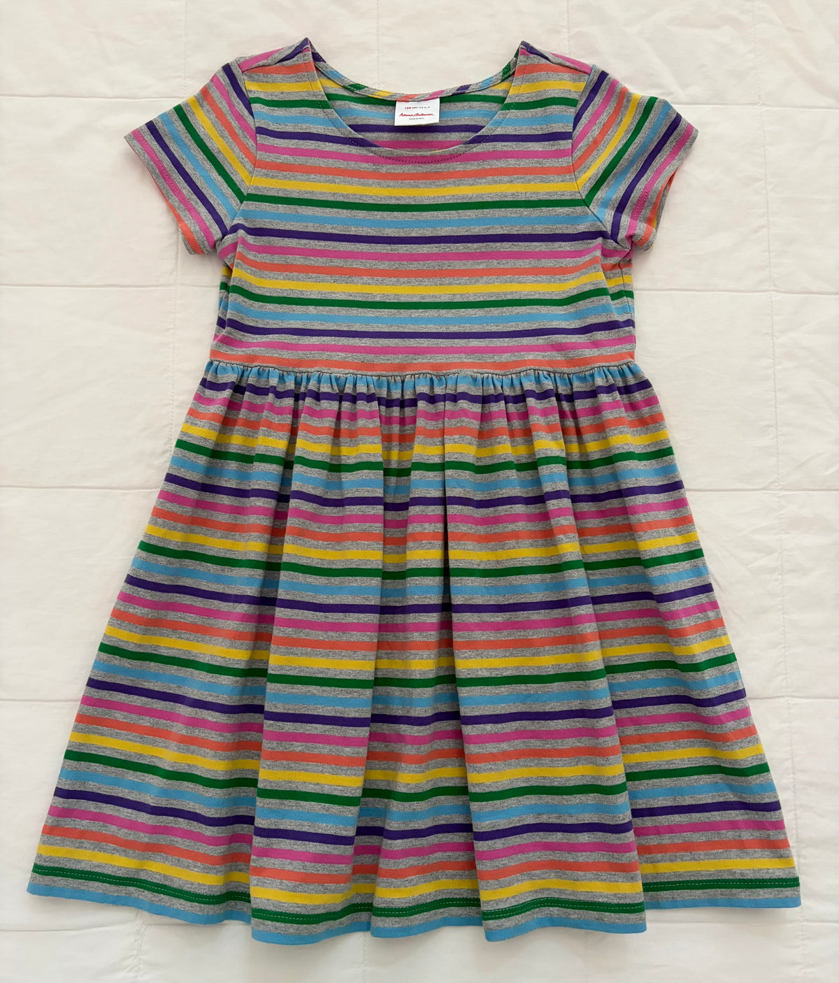 Hanna Andersson bright color striped dress EUC - size Youth - 6 (S)
