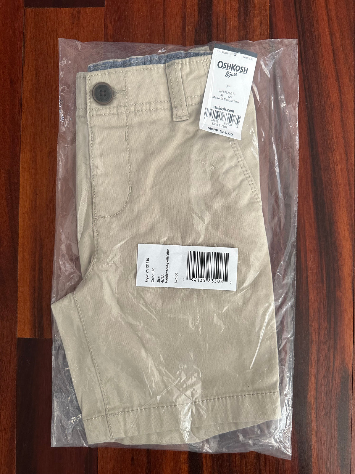 *NEW* Oshkosh khaki flat front shorts - size Toddler - 4T