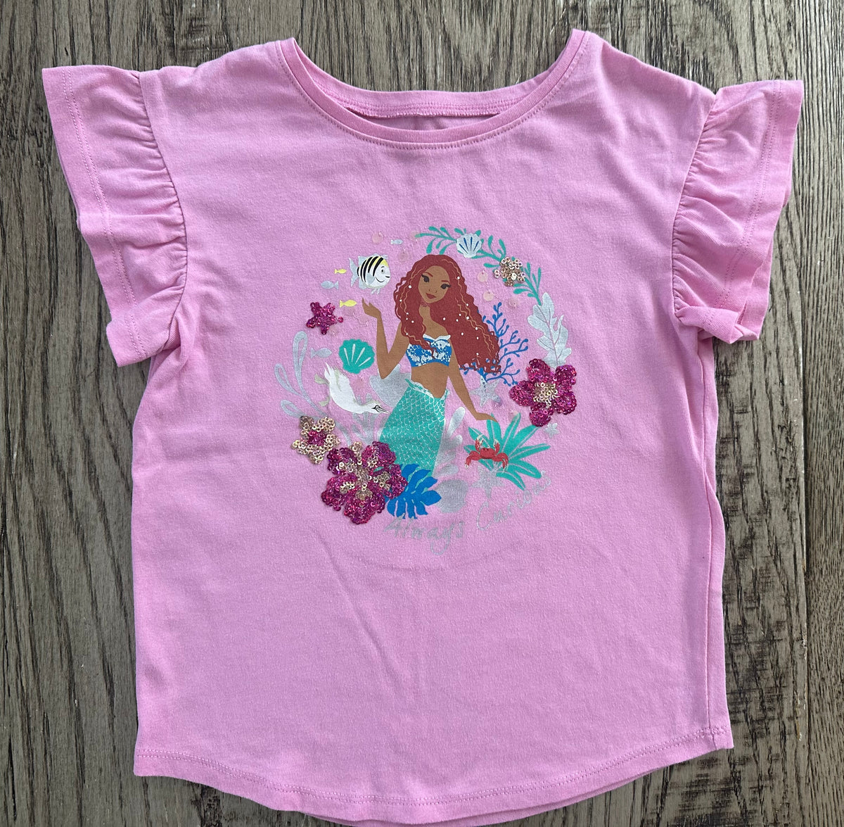 Pink s/s mermaid shirt w sequins - size 4 VGUC - size Youth - 4 (XS)