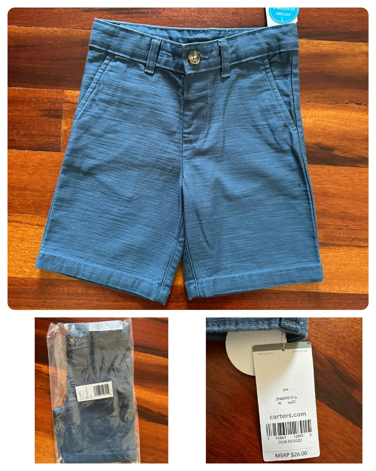 Nice blue shorts w adj waist - Carters - NWT! - size Toddler - 4T
