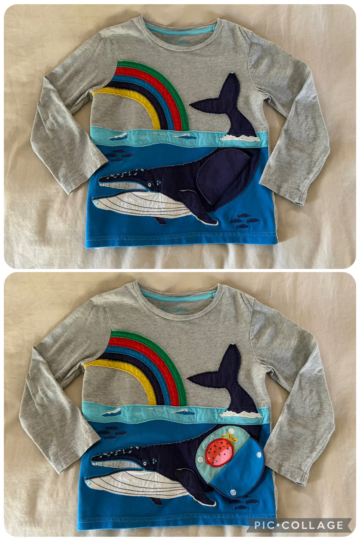 Lift-the-flap LS shirt w whale - mini Boden - size Youth - 5 (XS)