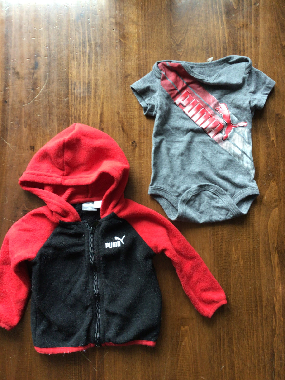 Puma Black Zip Hoodie S/S Grey Onesie EUC - size Month - 3-6 / 6M