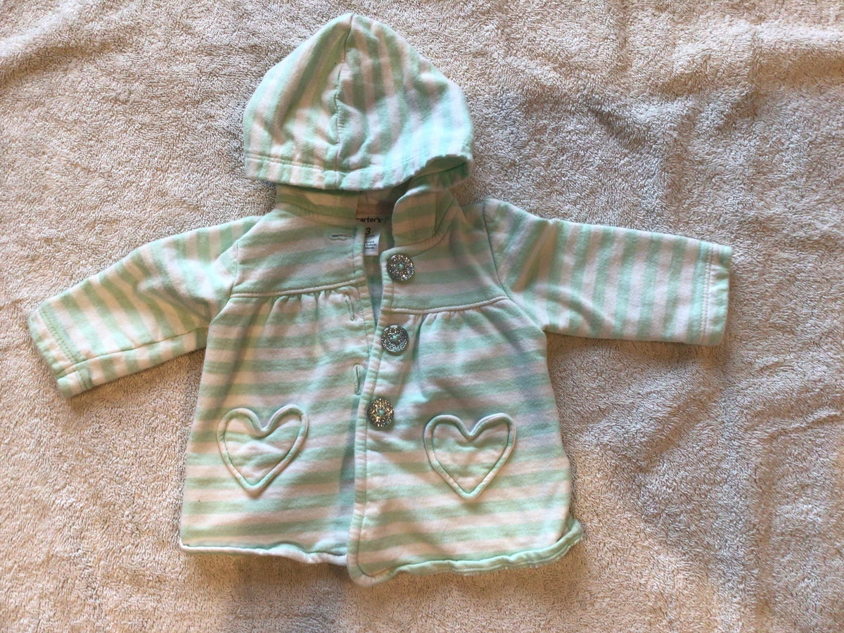 Carter's Button-Up EUC Mint Stripe Sweater - size Month - 0-3 / 3M