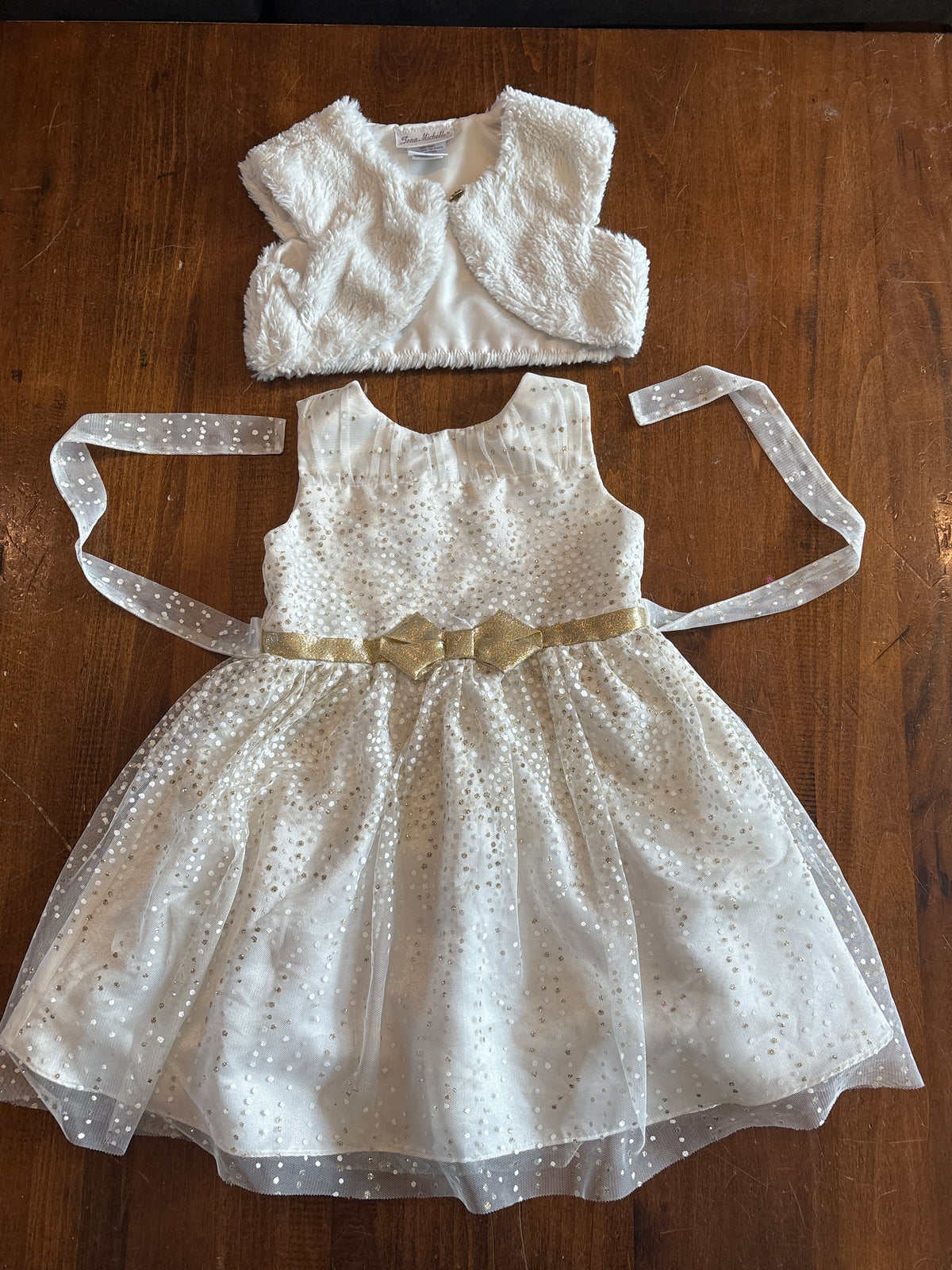 Cream/Sparkly Gold Holiday Tulle Dress and - size Toddler - 4T
