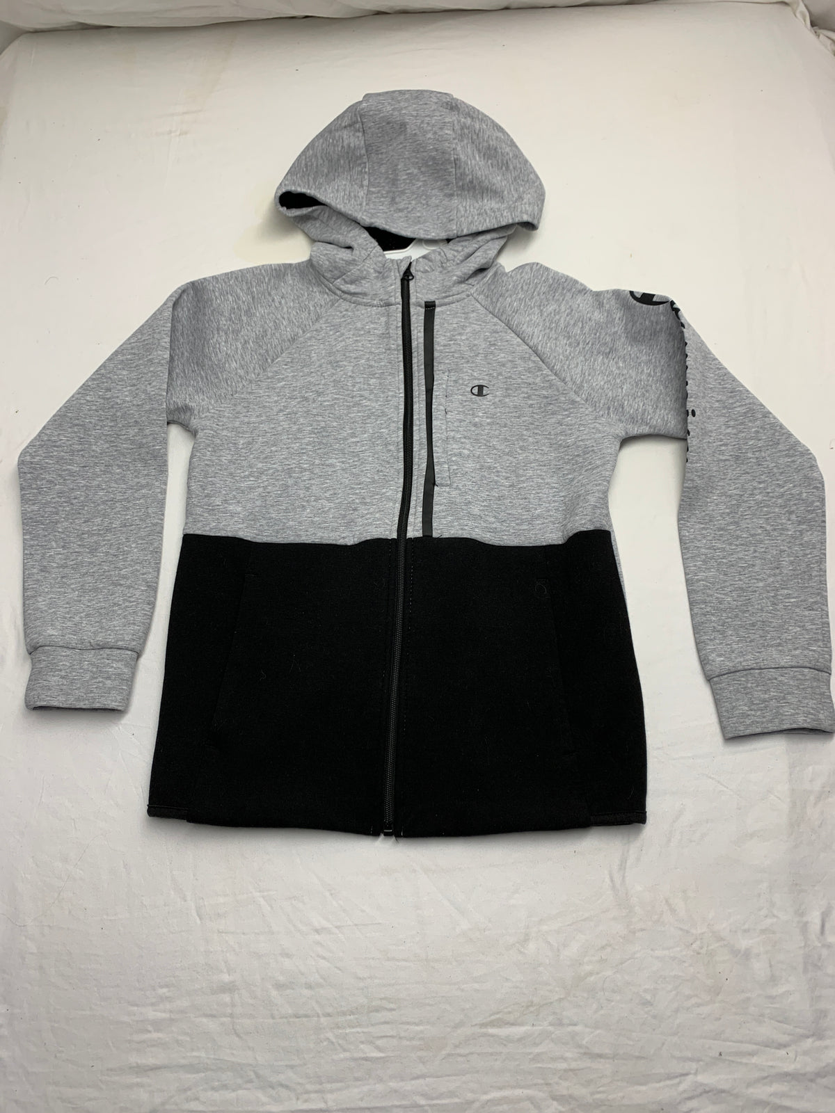 champion grey/black hooded/zip up - size Youth - 8 (M)