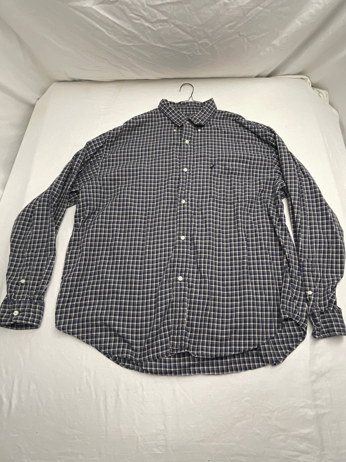 Ralph Lauren l/s plaid navy dress shirt - size Teen/Men - XL (40-42)