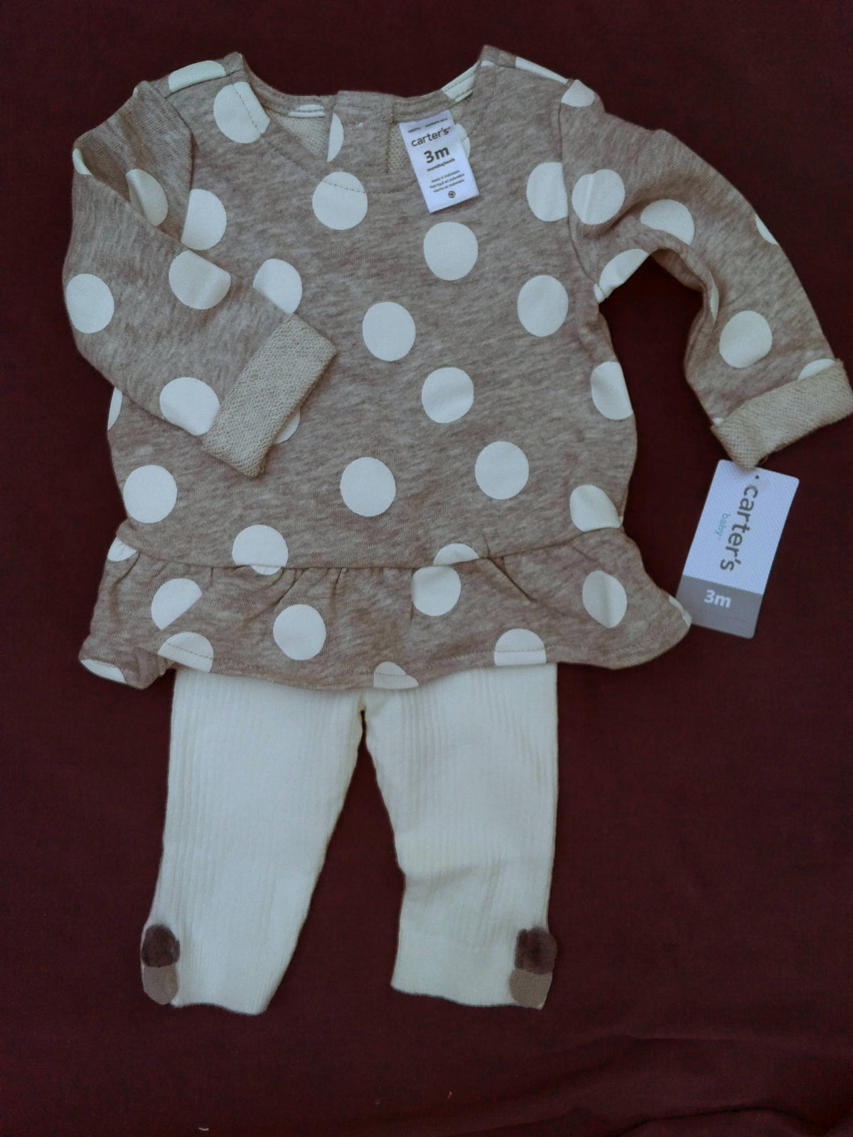 Grey/wht polka dot top + leggings set1 NWT - size Month - 0-3 / 3M