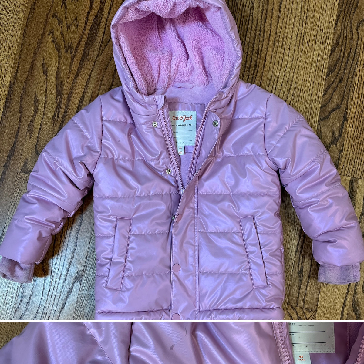 Cat & Jack Winter Coat Pink Metallic Pen Mark - size Toddler - 4T