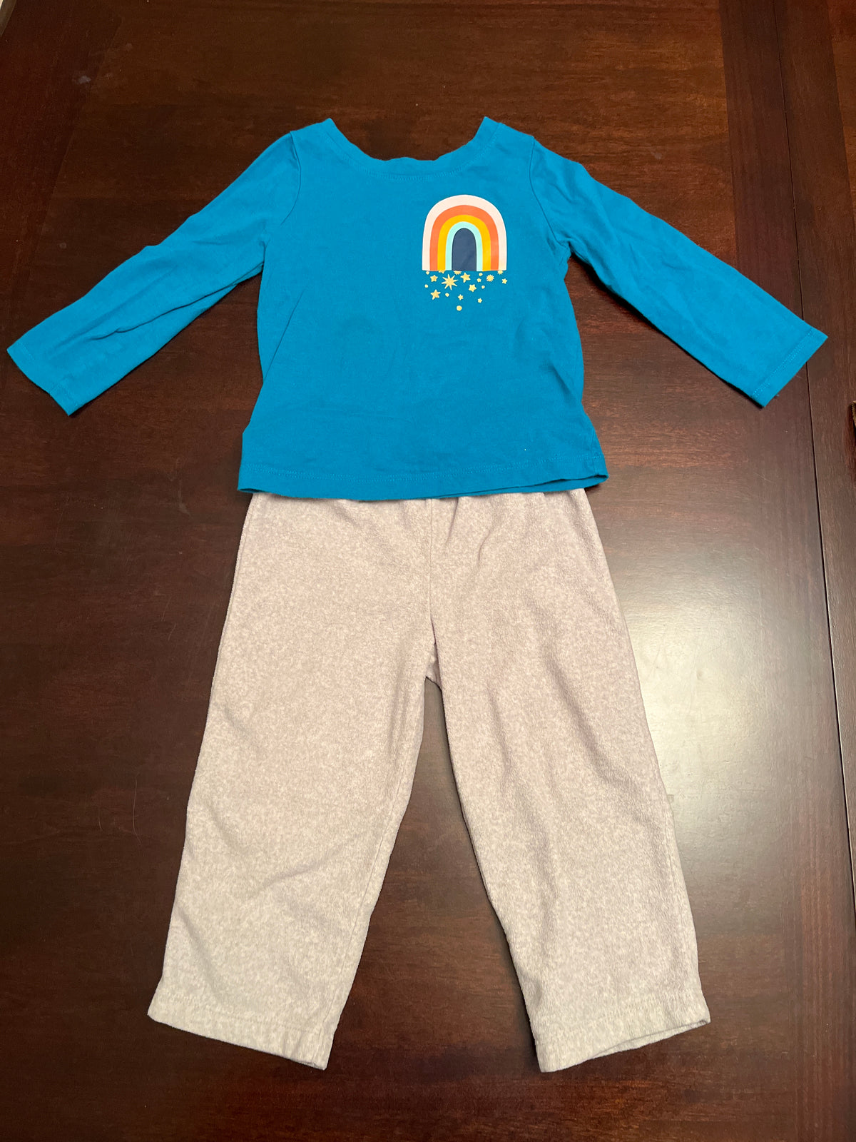 Long sleeve rainbow shirt & grey fleece pant - size Month - 12-18 / 18M