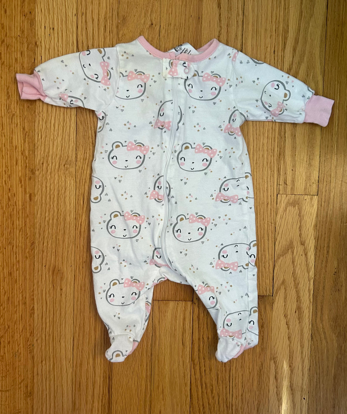 Gerber White and Pink Bears Footie Pajamas - size Month - Newborn