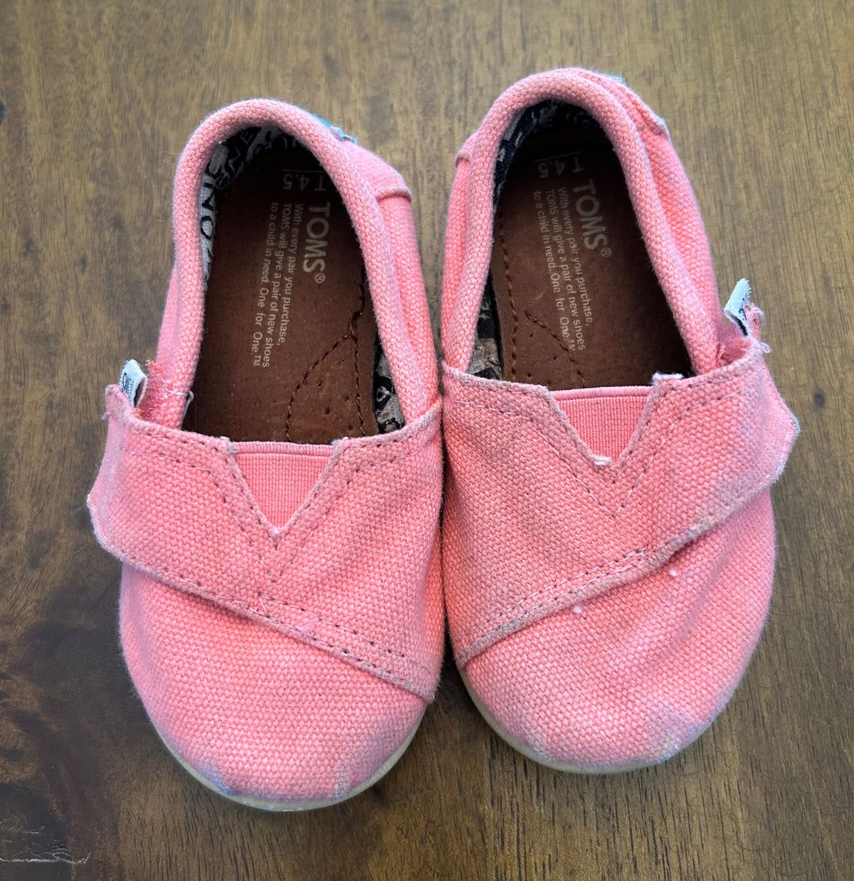 TOMS pink velcro- some discoloration at toes - size Shoes - Toddler 4 1/2