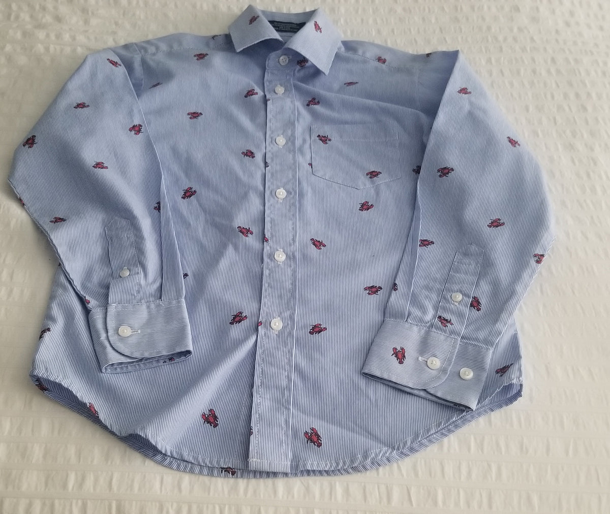 IZOD Blue Stripe Shirt Lobster Design, Clean - size Youth - 8 (M)