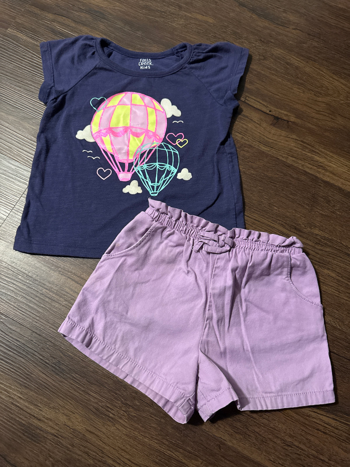 2pc Blue Tee Purple Shorts - hot air balloon - size Toddler - 3T