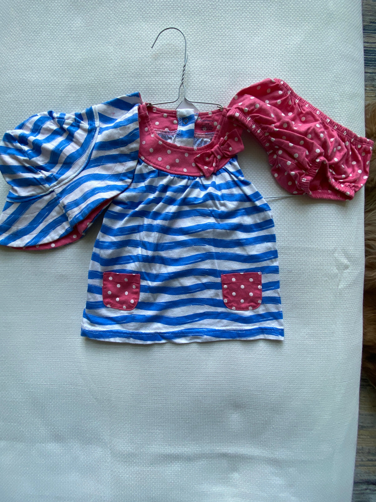 Gerber Sundress 3pc Blue white stripe w hat - size Month - 3-6 / 6M