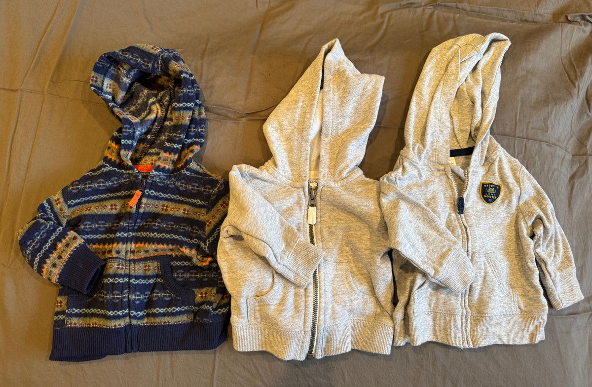 3 Zipper Hoodies, 0-3M Long Sleeve, EUC - size Month - 0-3 / 3M