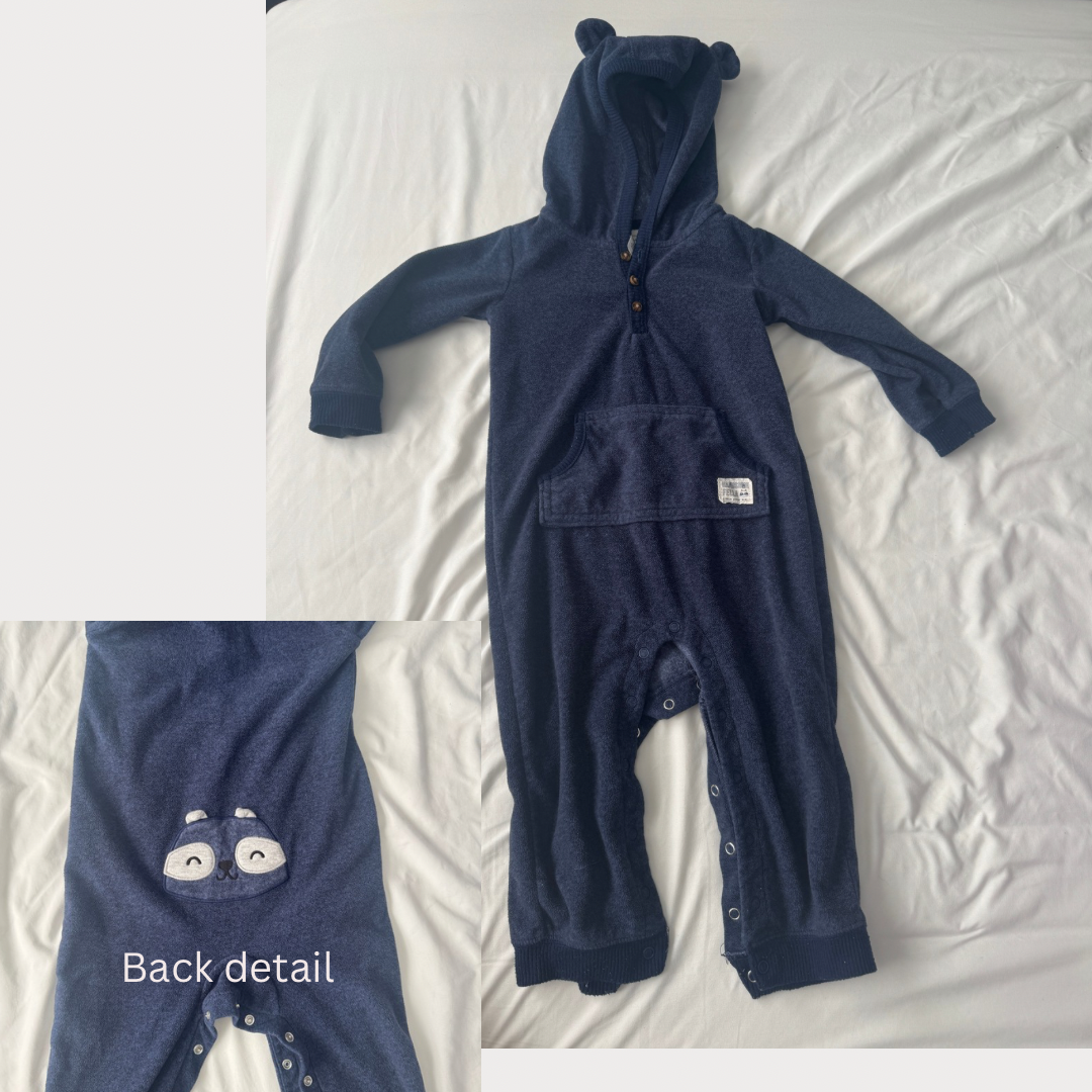 24M Hooded Fleece Romper Bear Ears, Butt Detail - size Month - 18-24 / 24M
