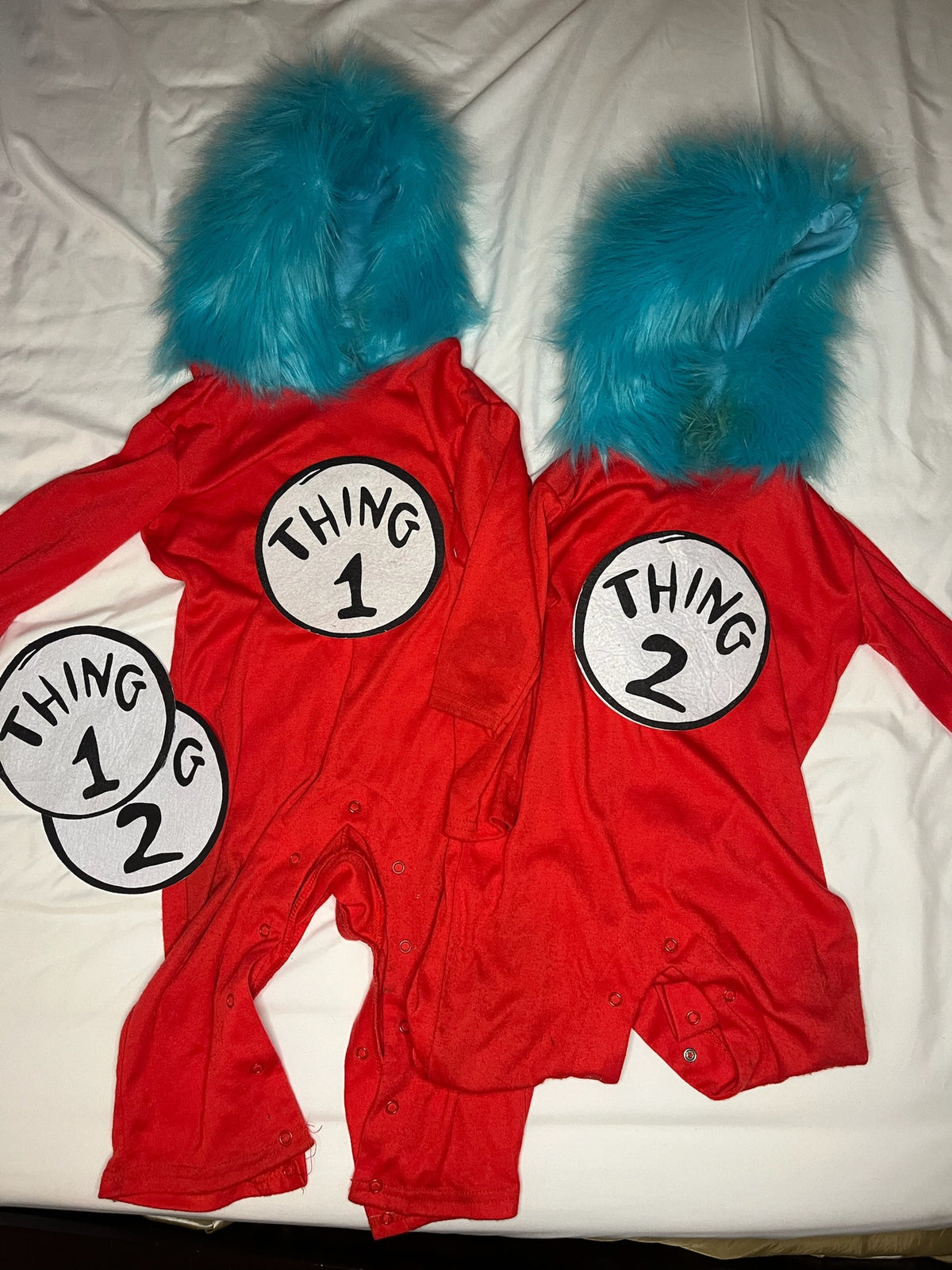 Thing 1 & Thing 2 Set 18M Twin Costumes, VGUC - size Month - 12-18 / 18M