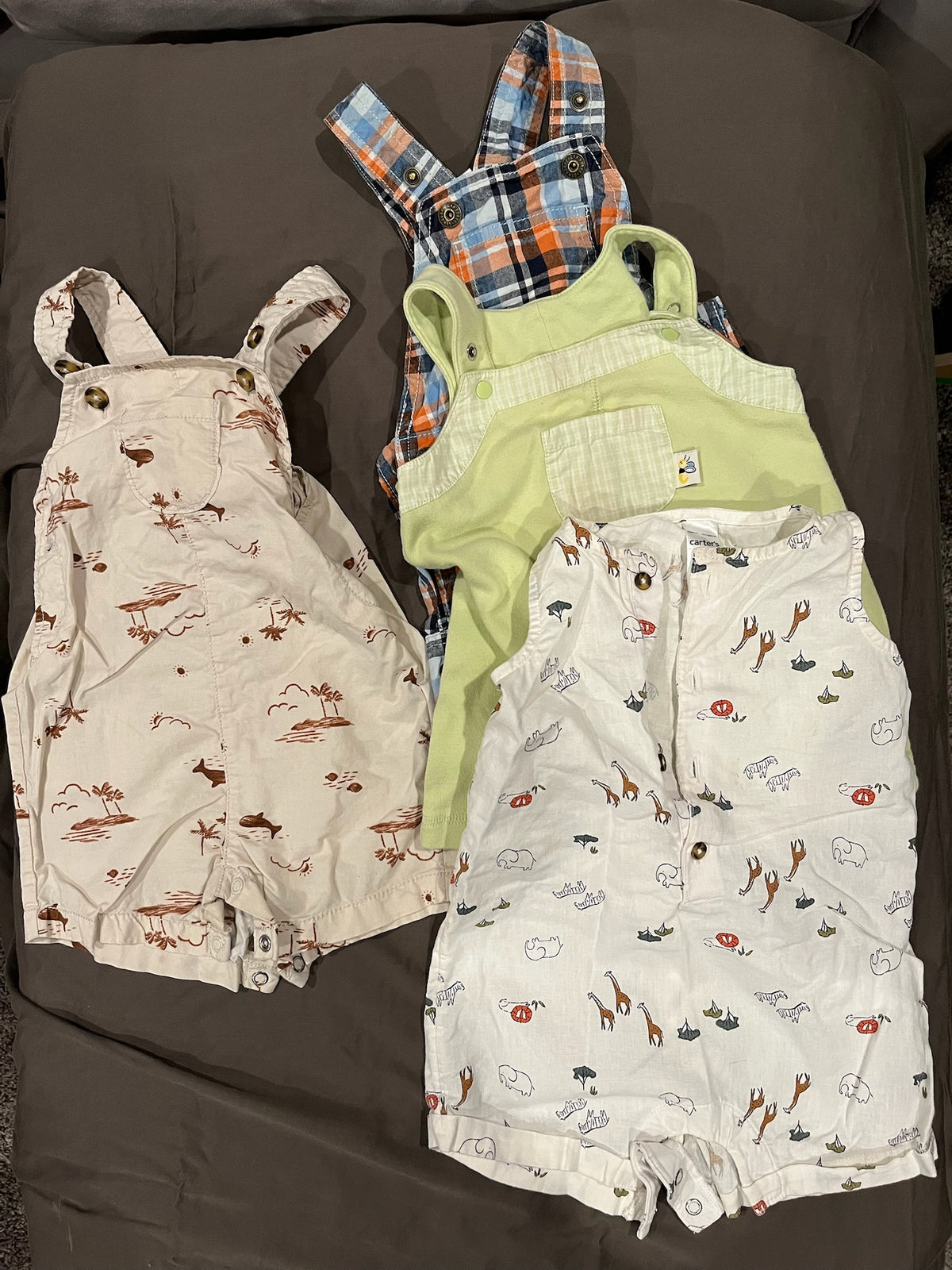 4x Short Overalls, 9M VGUC, Assorted Patterns - size Month - 6-9 / 9M