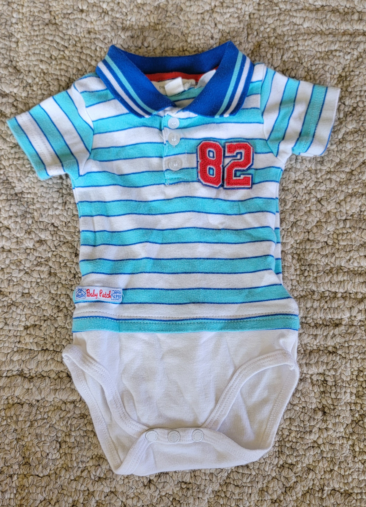 GUC 3-6m Blue Stripe Collar Sport Onesie - size Month - 3-6 / 6M
