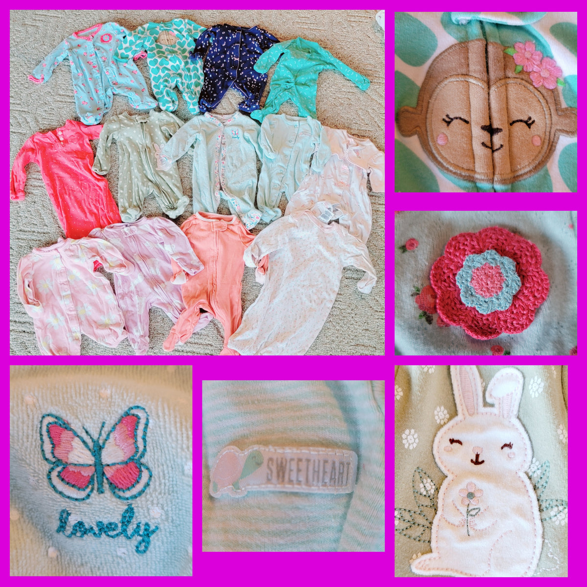 GUC Various Brands NB LS Sleeper Onesie Lot - size Month - Newborn