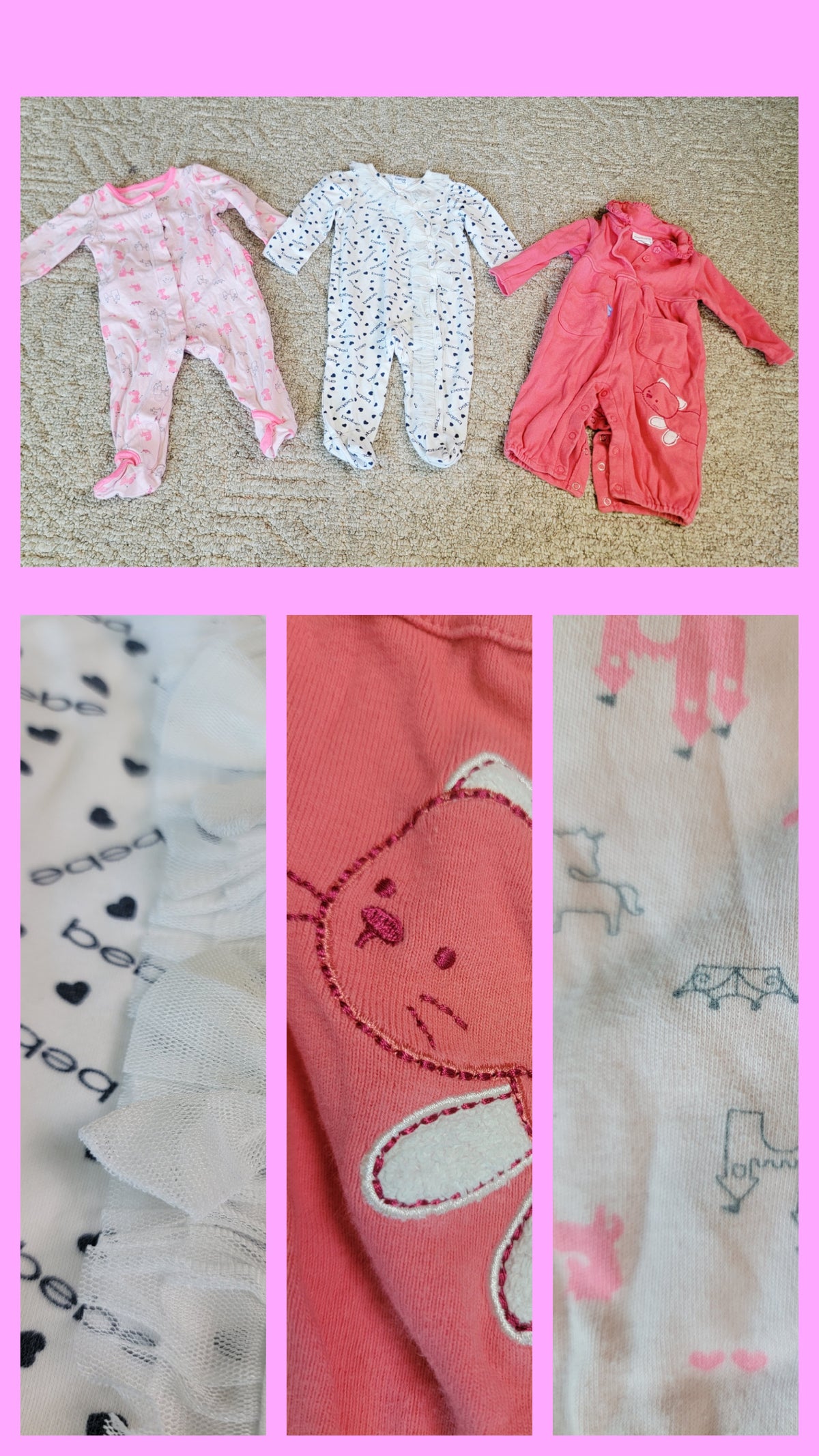 VGUC Carters & Bebe 6-9m LS Onesie Sleepers - size Month - 6-9 / 9M