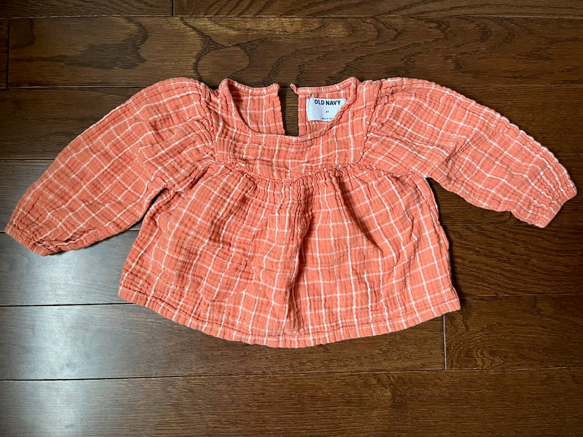GUC Old Navy Orange LS Orange and White Plaid - size Toddler - 2T