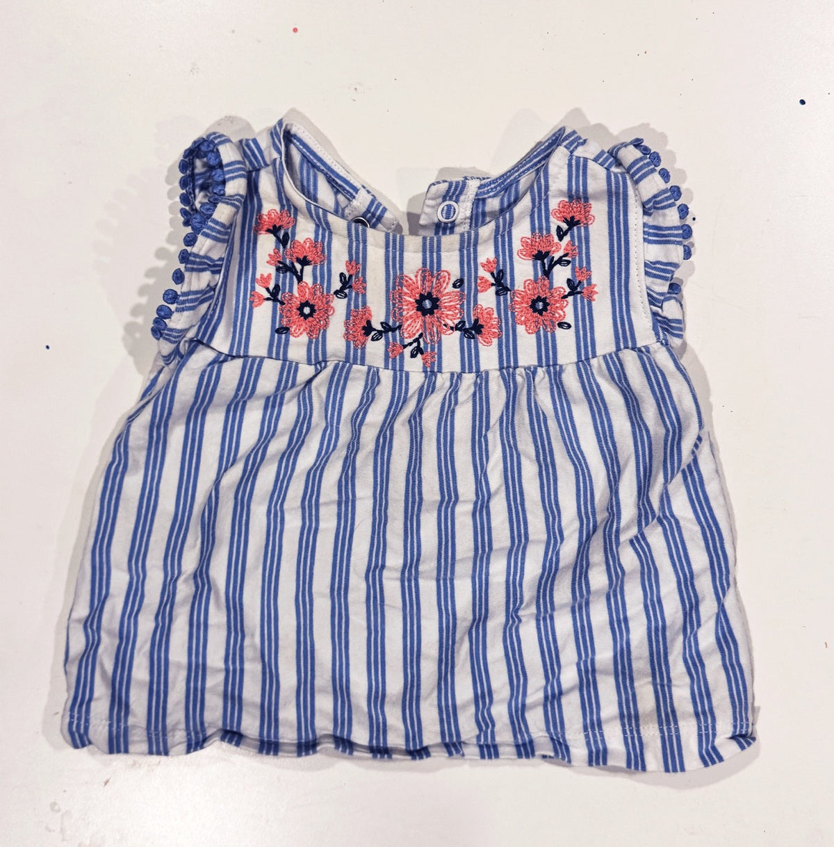 EUC, Striped Tank Top Embroidered flowers - size Month - 9-12 / 12M