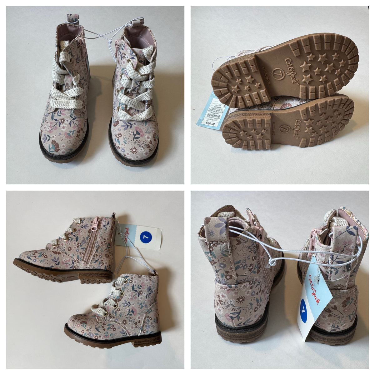 NEW Floral Fall Boots Cat & Jack - 7T - GUC - size Shoes - Toddler 7